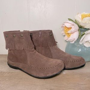 Suede fringe ankle booties by Coldwater Creek